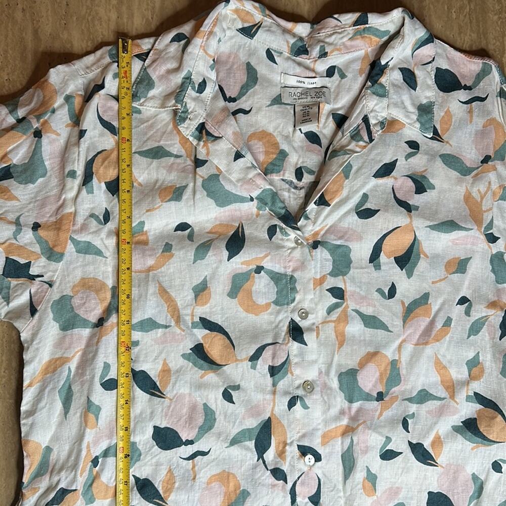 Rachel Zoe 100% Linen Button Up Patterned Dress W… - image 8